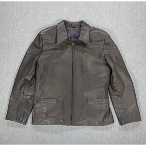 Vintage Golden Bear Brown Leather Motorcycle Riding Jacket Plaid Lining Men's M